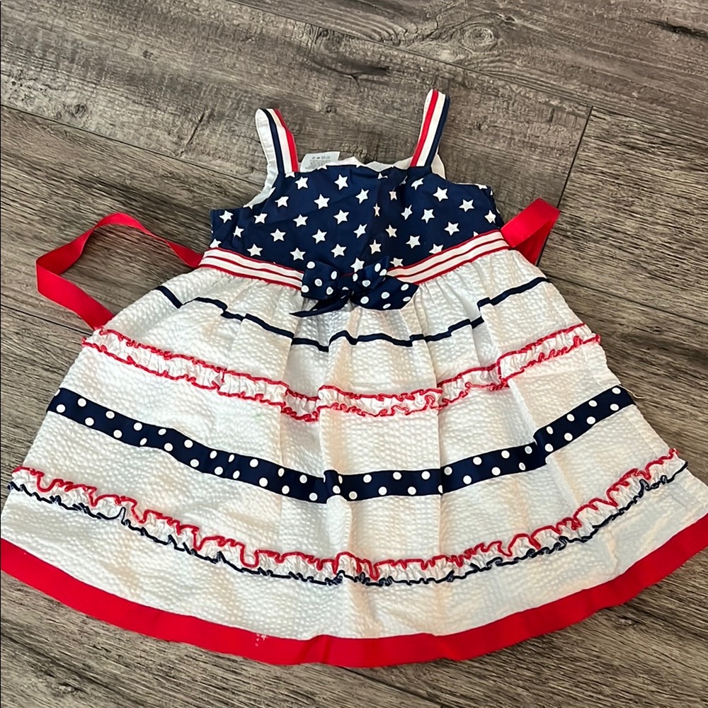 Bonnie Jean Red, Blue and White Ruffled Tiered Sundress Patriotic July 4